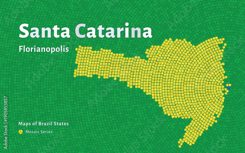Santa Catarina Map in Mosaic Pattern with Capital Florianópolis