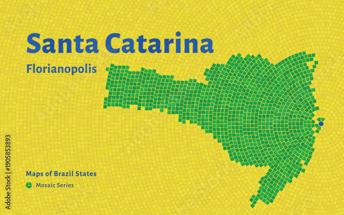 Santa Catarina Map in Mosaic Pattern with Capital Florianópolis