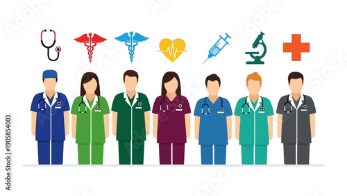 Healthcare Team: A graphic showcasing a healthcare team, accompanied by medical symbols, representing compassion, expertise, and commitment to patient care. 