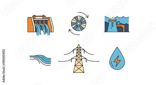 Hydropower Line art outline illustration
