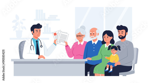 Doctor's Consultation: Family, representing a snapshot of modern family dynamics, consults with a compassionate doctor.