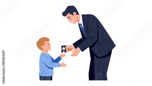 Passing of the Card: A father hands a card to his son, creating a touching scene of connection and caring.