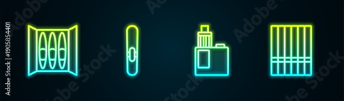 Set line Cigar, Vape mod device and Cigarette. Glowing neon icon. Vector