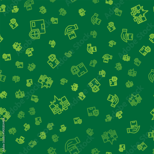 Set line Delivery security with shield, Car accident and insurance on seamless pattern. Vector