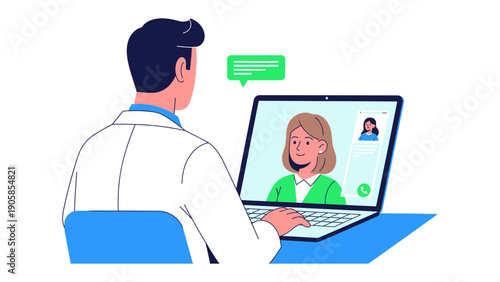 Digital Doctor: A doctor connects with a patient via video call, enabling remote consultation and personalized healthcare, promoting accessibility and convenience in modern medicine.