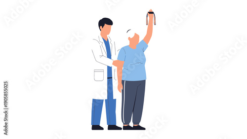 Rehabilitation in Action: A compassionate doctor assists an elderly patient with arm exercises, symbolizing recovery and care.