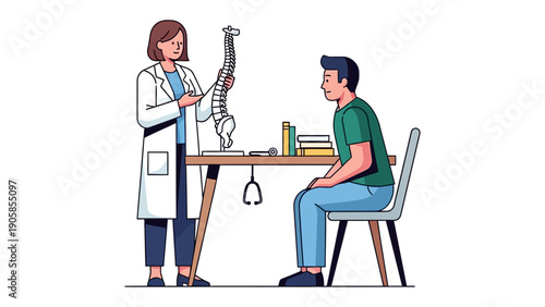 Consultation on Spinal Health: A medical professional engages in a discussion with a patient, highlighting key anatomical features. This visual underscores the dedication to healthcare and well-being.