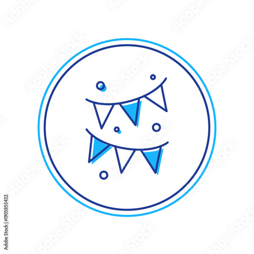 Filled outline Carnival garland with flags icon isolated on white background. Party pennants for birthday celebration, festival and fair decoration. Vector