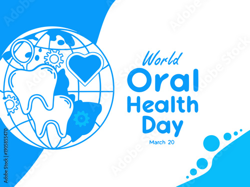 World Oral Health Day awareness campaign logo with blue graphics and text on white background