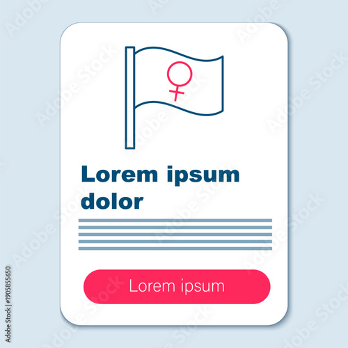Line Female movement, feminist activist with banner and placards icon isolated on grey background. Feminist rights movement, feminism sisterhood. Colorful outline concept. Vector