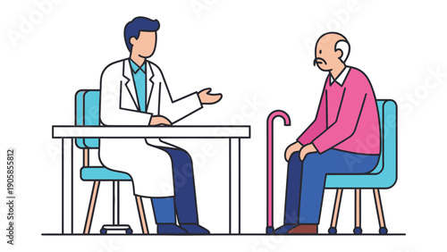 Medical Consultation: A doctor engages in a thorough consultation with a senior patient, providing care and guidance, ensuring the best treatment and medical support for the patient's well-being.