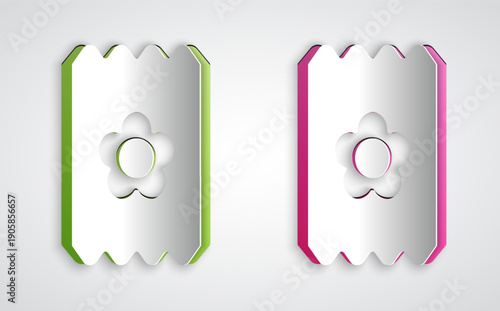 Paper cut Pack full of seeds of a specific plant icon isolated on grey background. Paper art style. Vector