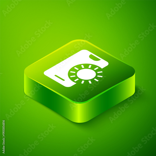 Isometric Online sports betting icon isolated on green background. Sport bet bookmaker. Betting online make money. Green square button. Vector