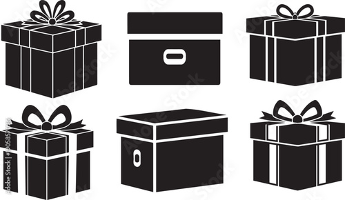 Gift Boxes Vector Icon Set Representing Presents, Celebration, Holidays, and Special Occasions