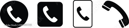 Set of Four Black Telephone Handset Icons in Circle Square and Outline Styles for Customer Service Support and Contact Navigation,