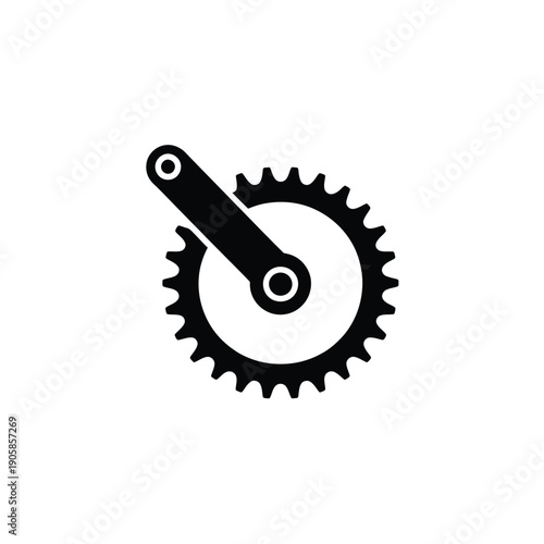Simple black and white illustration of a bicycle crankset and chainring