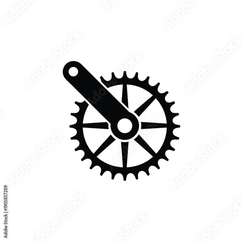 Simple black and white illustration of a bicycle chainring and crankarm