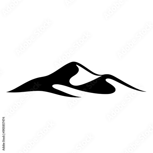 Abstract black silhouette of a stylized mountain and wave formation against a light background