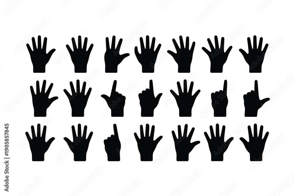 Fototapeta premium Hand silhouette icons set for communication and expression purposes