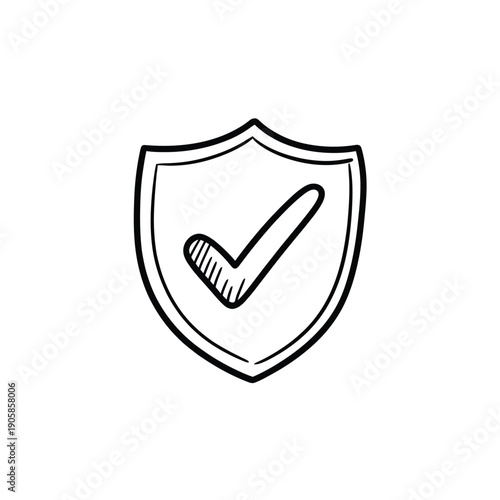 A hand drawn shield icon with a checkmark inside symbolizing security
