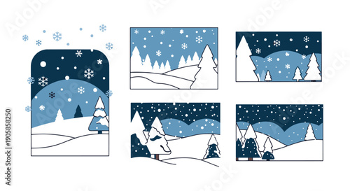Snowfall Line art color vector minimal style