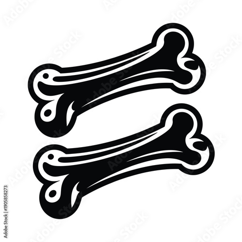 Two black and white cartoon bones stacked on top of each other