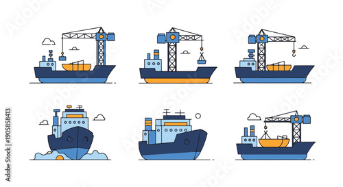 Shipbuilding Line color art modern style