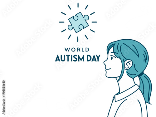 World Autism Day awareness illustration with a girl and puzzle piece symbol
