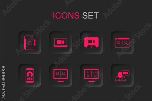 Set Video chat conference, Phone book, and icon. Vector