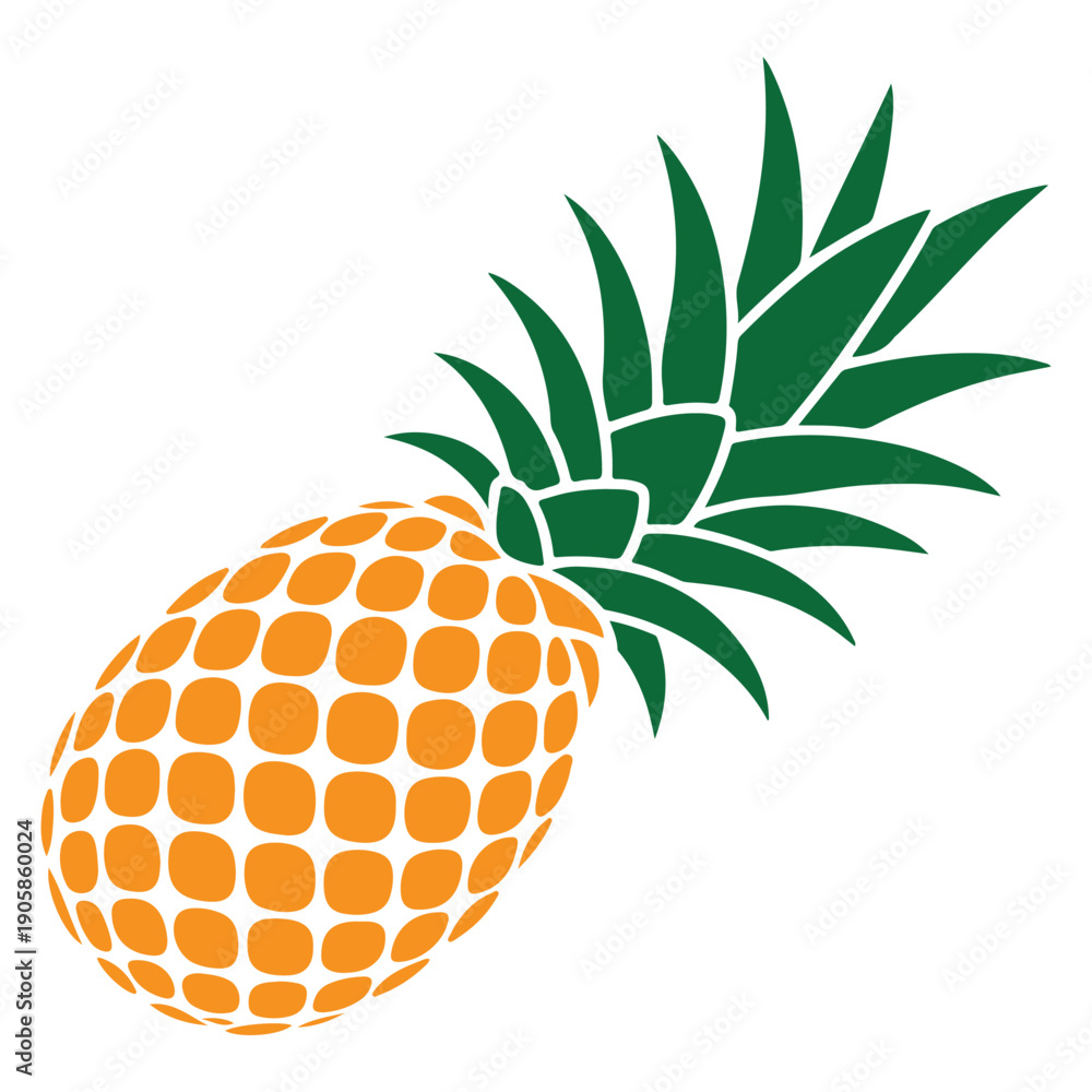 Obraz premium Juicy ripe pineapple fruit with green spiky leaves and textured orange skin a tropical delicacy exotic food and healthy snack for summer refreshment