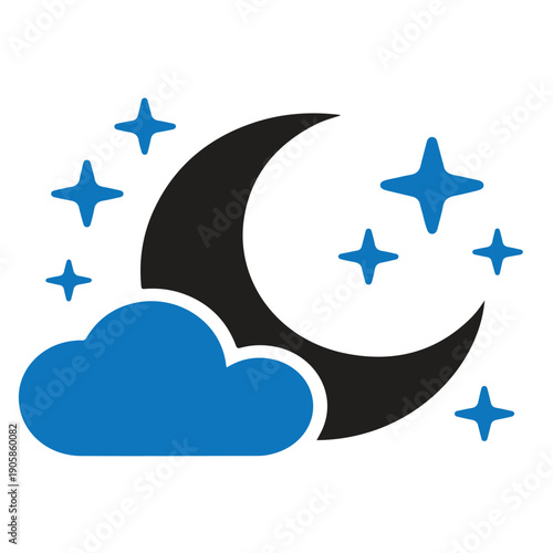 Night weather crescent moon and cloud with sparkling stars celestial scene illustration perfect for space themed designs and nocturnal concepts artwork graphic