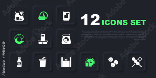 Set Cookie or biscuit, Meatballs on wooden stick, Coffee cup to go, Round the clock delivery, Donut, Paper glass with water, and Online ordering food icon. Vector