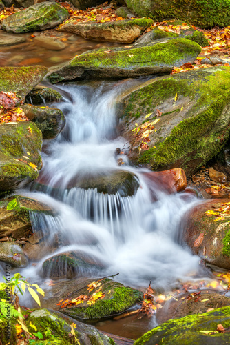 Creek with small waterfall flowing in the great Smoky Mountains