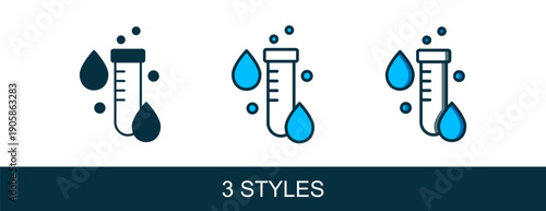 Filled outline Test tube with water drop icon isolated on white background. Vector