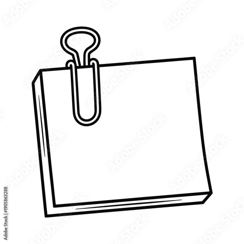 Simple sketch of a paper note secured with a silver binder clip