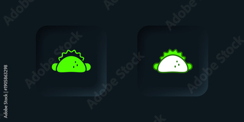 Green Taco with tortilla icon isolated on black background. Traditional mexican fast food menu. Black square button. Vector