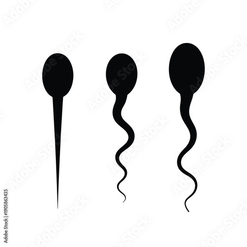 Three black sperm cells depicted in a simple graphic illustration