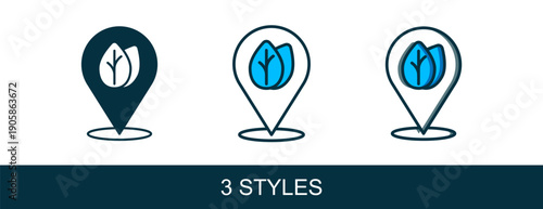 Filled outline Location pin with leaf inside icon isolated on white background. Leaves sign. Fresh natural product symbol. Vector