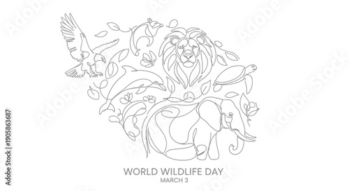 world wildlife day illustration with animals