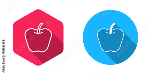 Filled and outline Apple icon isolated with long shadow background. Excess weight. Healthy diet menu. Fitness diet apple. Vector