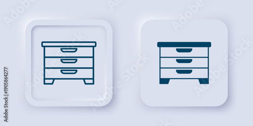 Filled and outline Chest of drawers icon isolated on grey background. Square button. Vector