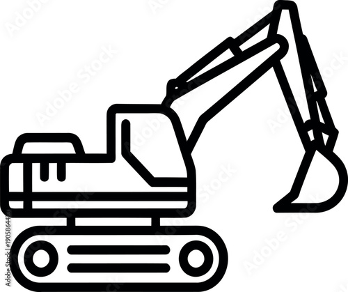 Excavator machine in black and white illustration