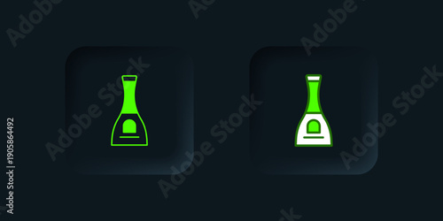 Green Bottle of nail polish icon isolated on black background. Black square button. Vector