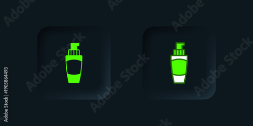 Green Tube of hand cream icon isolated on black background. Black square button. Vector
