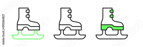 Set line Skates icon isolated on white background. Ice skate shoes icon. Sport boots with blades. Vector