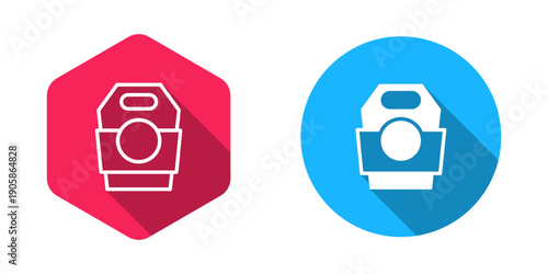 Filled and outline Asian noodles in paper box icon isolated with long shadow background. Street fast food. Korean, Japanese, Chinese food. Vector