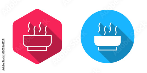 Filled and outline Ramen soup bowl with noodles icon isolated with long shadow background. Bowl of traditional asian noodle soup. Vector