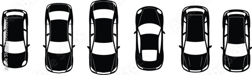 Top, view, sports, car, silhouettes, collection, multiple, models, automotive, transport, icons, isolated, on, white, background, vector, illustration, design, set
