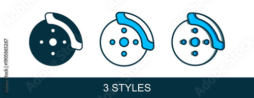 Filled outline Car brake disk with caliper icon isolated on white background. Vector