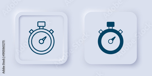 Filled and outline Stopwatch icon isolated on grey background. Time timer sign. Chronometer sign. Square button. Vector